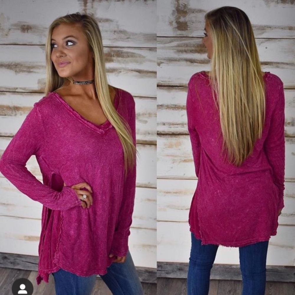 NWT Abree Mineral Wash Long Sleeve Top in Fuchsia